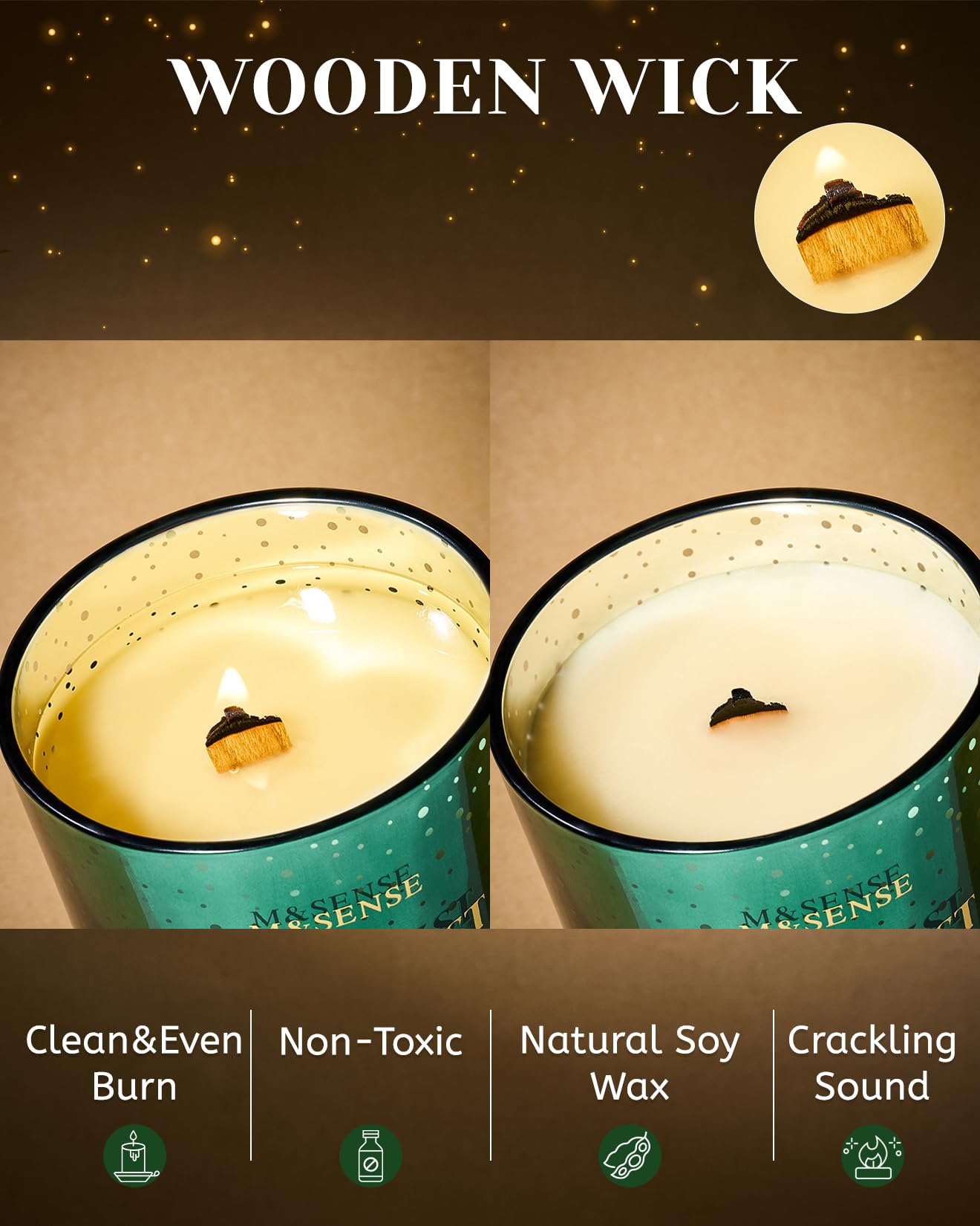 M&SENSE Pine Forest Christmas Candles, Large Winter Scented Soy Candles, Crackling Wooden Wick 18oz 100 Hours Long Lasting Clean Burn, Luxury Holiday Gifts for Relaxation, Stress Relief