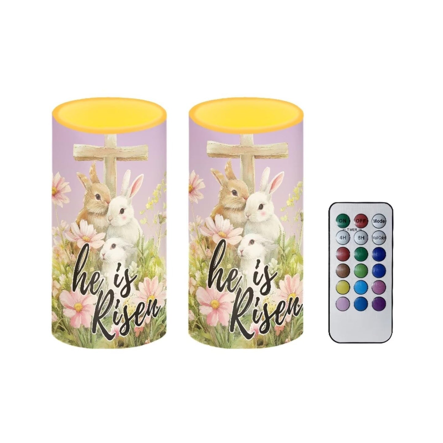 Luarisgur Flameless Candles LED Easter Rabbit Cross Decorative Candles Battery Operated Ornage Flickering Candles with 18-Key Remote Timer Pillar for Home Living Room Party Table Decorations