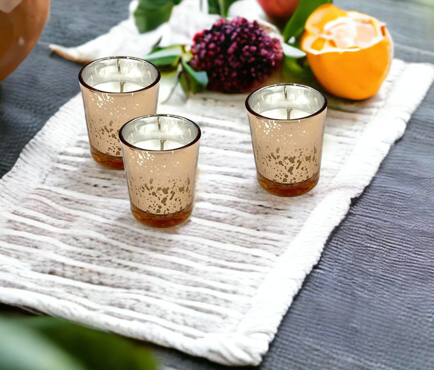 Mister Candle Unscented Rose Glass Votive Candles, Hand Poured 2" Mercury Glass Candle Jars for Home Décor, Wedding Centerpieces, Events, and More, Set of 12