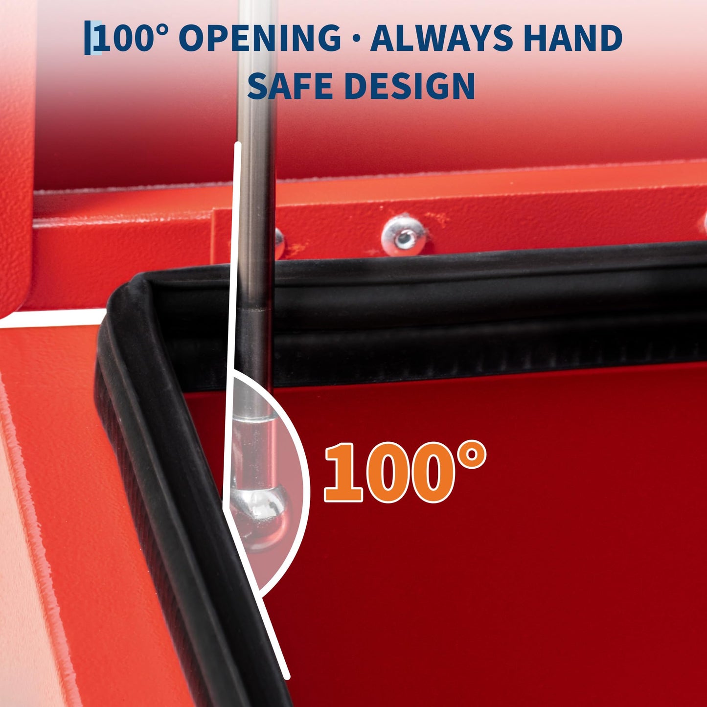 PeakPursuit Heavy Duty Red Steel Truck Bed Toolbox – Waterproof Industrial Storage Chest, Gas-Shock Lid, Rubber Seal, Lock & Keys for Pickup, RV, Trailer