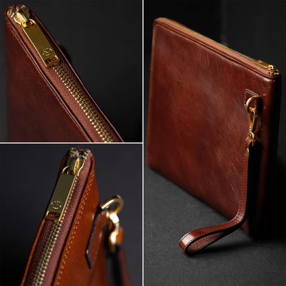 Time Resistance Leather Clutch for Men - Organizer Wrist Bag Briefcase - Handmade in Italy (Brown)
