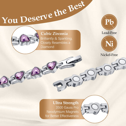 Feraco Magnetic Bracelet for Women Titanium Steel Magnetic Bracelet with Neodymium Magnets & Sparkling Crystals, Christmas Jewelry Gifts (Purple)