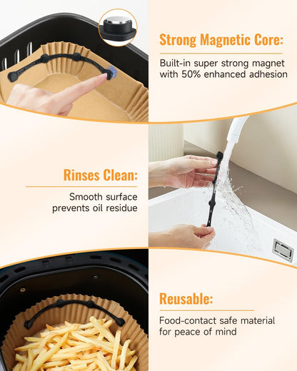 Air Fryer Magnets for Parchment Paper, 4Pcs Non-Segmented Design Air Fryer Accessories Locks Liner Magnet Silicone Buckle for Holding Down Disposable Safely, Prevent Covering Food＆Paper to Burn