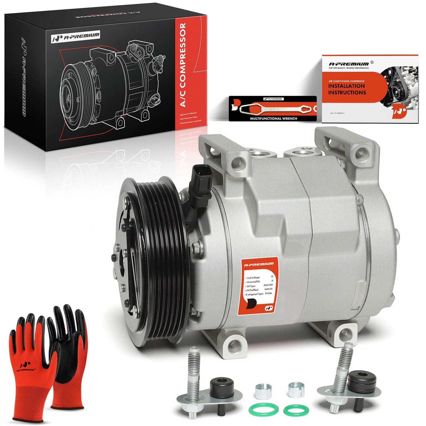 A-Premium Air Conditioner AC Compressor with Clutch Compatible with Dodge Durango 3.6L 2012-2015, with Rear A/C Only
