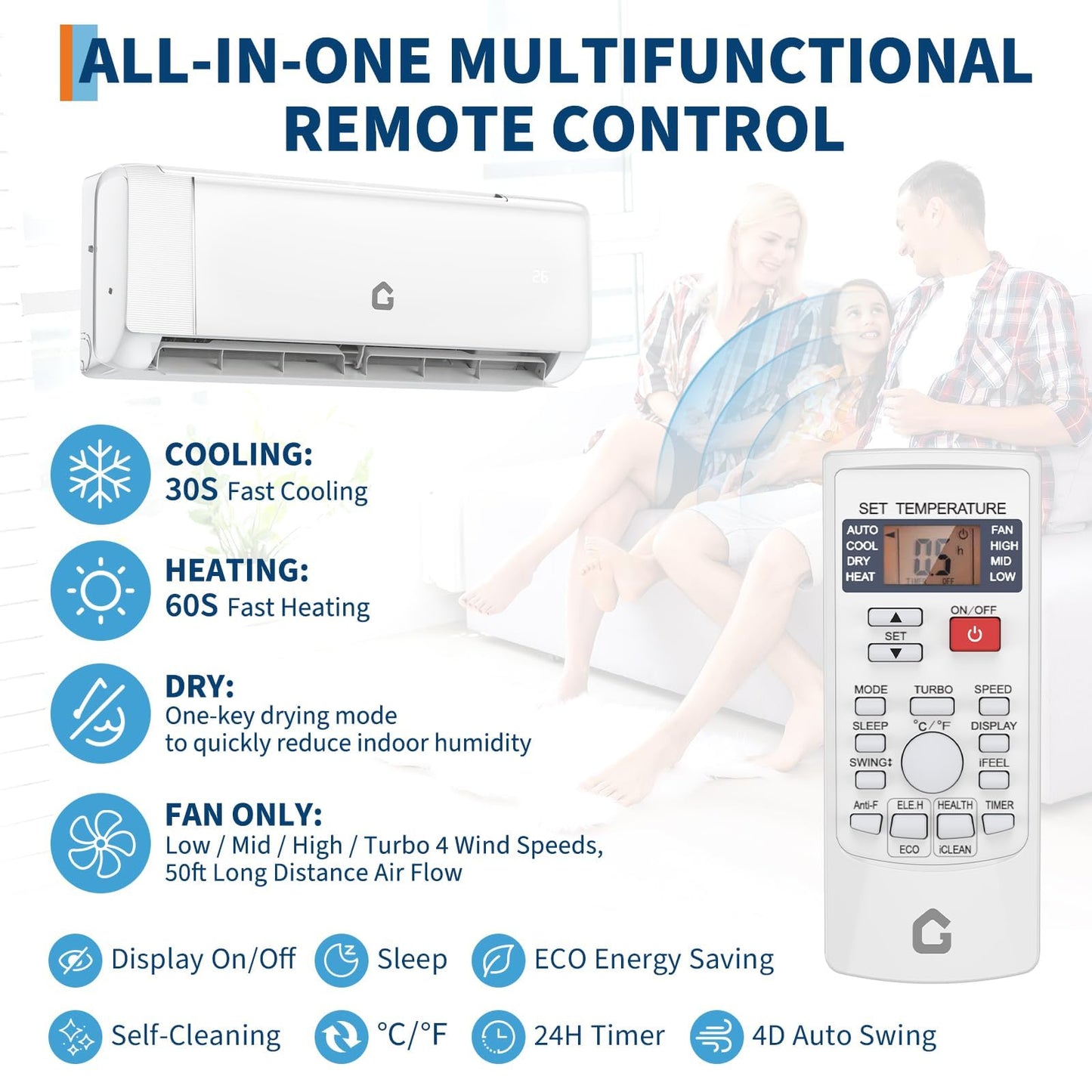 18,000 BTU Mini Split Air Conditioner & Heat Pump, 21 SEER2 Inverter, Ultra-Quiet Ductless AC with WiFi App Control, Cools/Heats Up to 1,250 Sq.ft, Complete Easy Install Kit, 208-230V