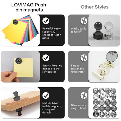 LOVIMAG Fridge Magnets 30Pcs Refrigerator Whiteboard Small Strong Magnet Classroom Kitchen Accessories Decorative Locker Set Decor Must Haves Office Calendar Refrigerador Magnetic Cute Crafts Black