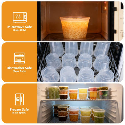 NESCCI 96 Pack (192-Piece) Deli Containers with Lids, 32/16/12/8 oz X 24 Set Each, Leak-Proof & BPA Free Airtight Takeout Plastic Food Storage Containers for Soup, Meal Prep, Microwave/Freezer Safe