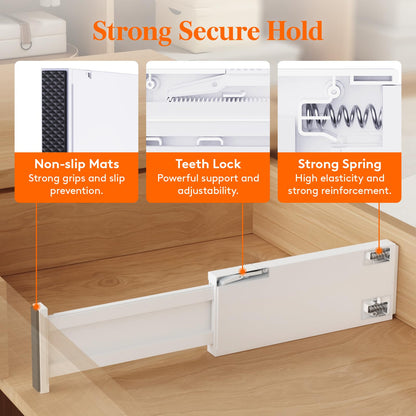 Lifewit 5 Pack 4" High Drawer Dividers 28-43.5cm/11-17" Adjustable Drawer Organizer for Clothes/Utensils, Expandable Drawer Separator in Dresser/Kitchen/Bedroom/Office Organization & Storage White
