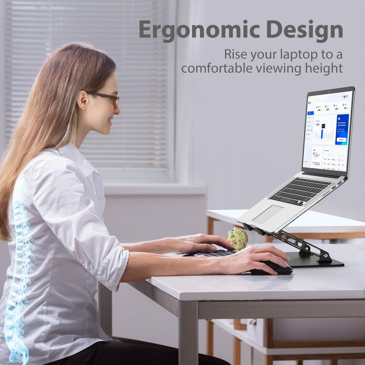 Gogoonike Adjustable Laptop Stand for Desk, Metal Foldable Laptop Riser, Portable Laptop Holder Mount, Ventilated Cooling Computer Notebook Stand Compatible with 10-15.6” Laptops