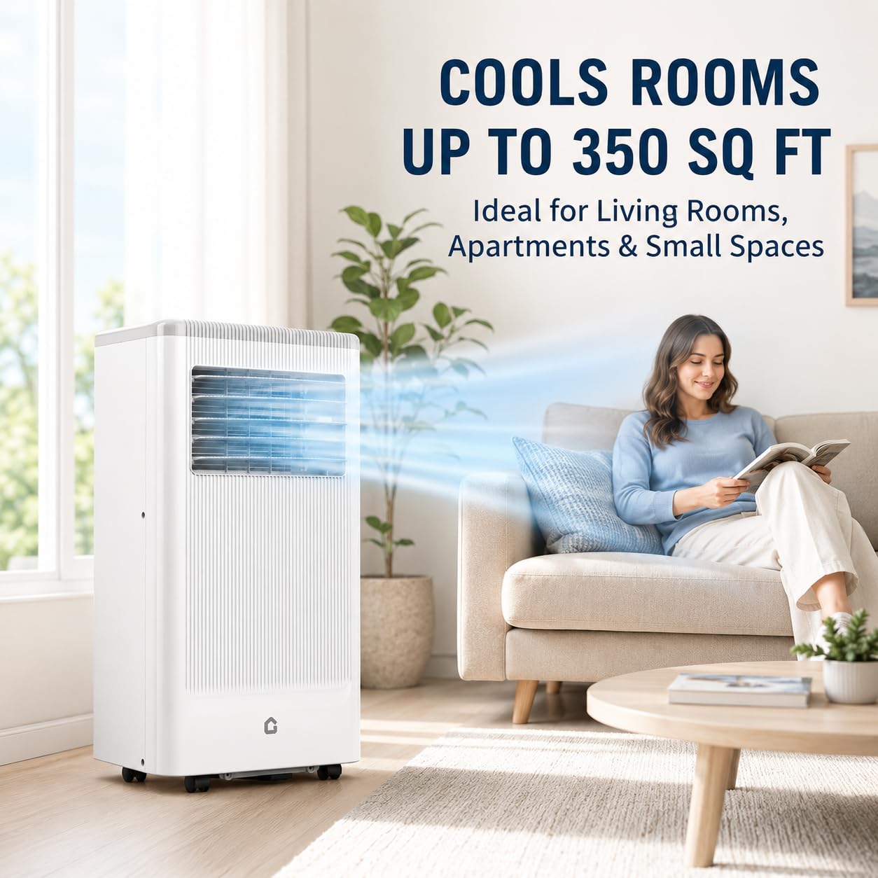 GarveeLife 8,000 BTU Portable Air Conditioner for Bedroom Office Dorm, Cools up to 350 Sq. Ft, 3-in-1 Compact AC Unit with Cooling, Dehumidifier, Fan Modes, Remote Control and Window Kit, White