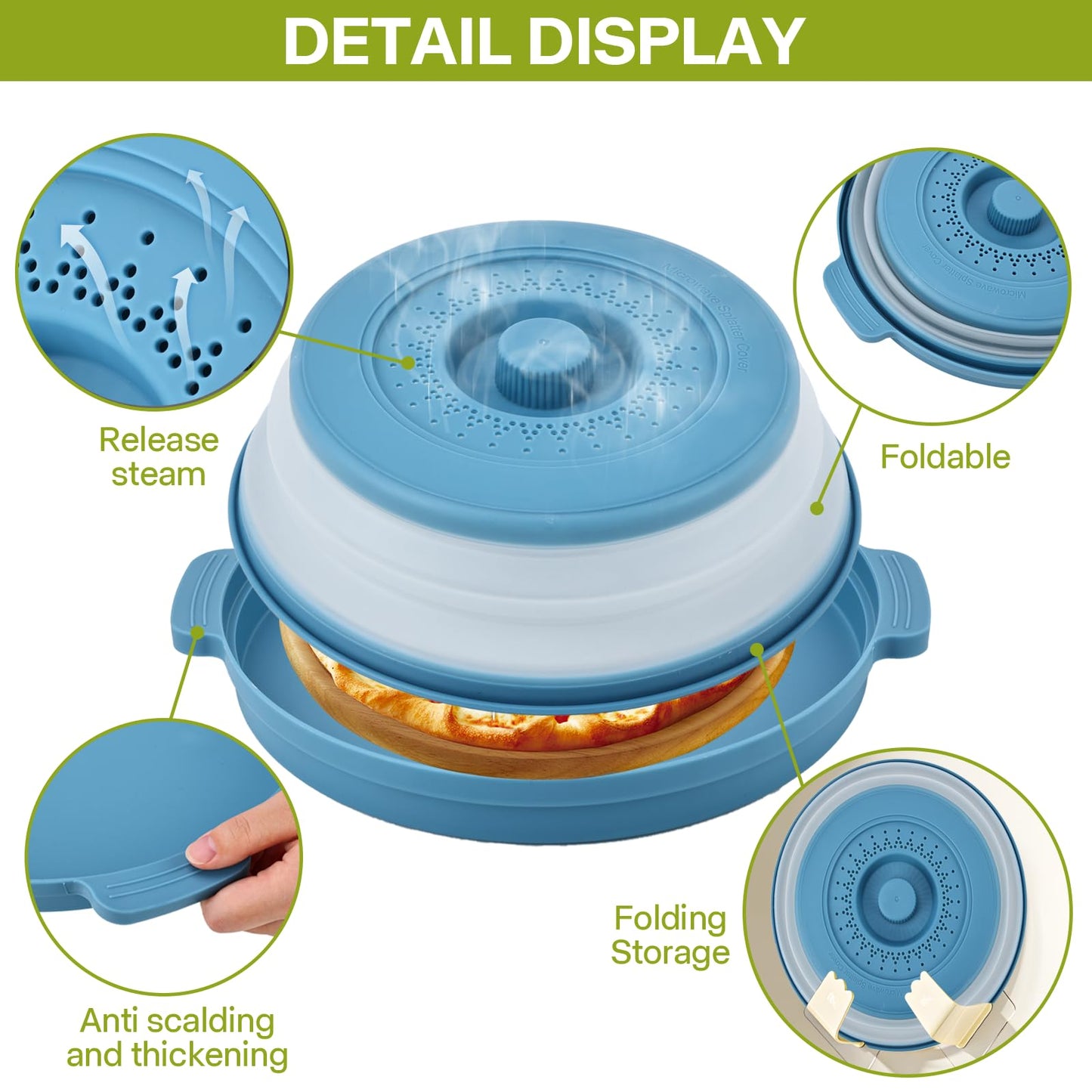 Microwave Splatter Cover for Food with Anti-scald Base Plate,Large Plastic & Silicone Vented Avoid Scalding Collapsible Guard Lid, Plate Holder & Kitchen Colander for Meal Prep-10.7 Inch (gray)