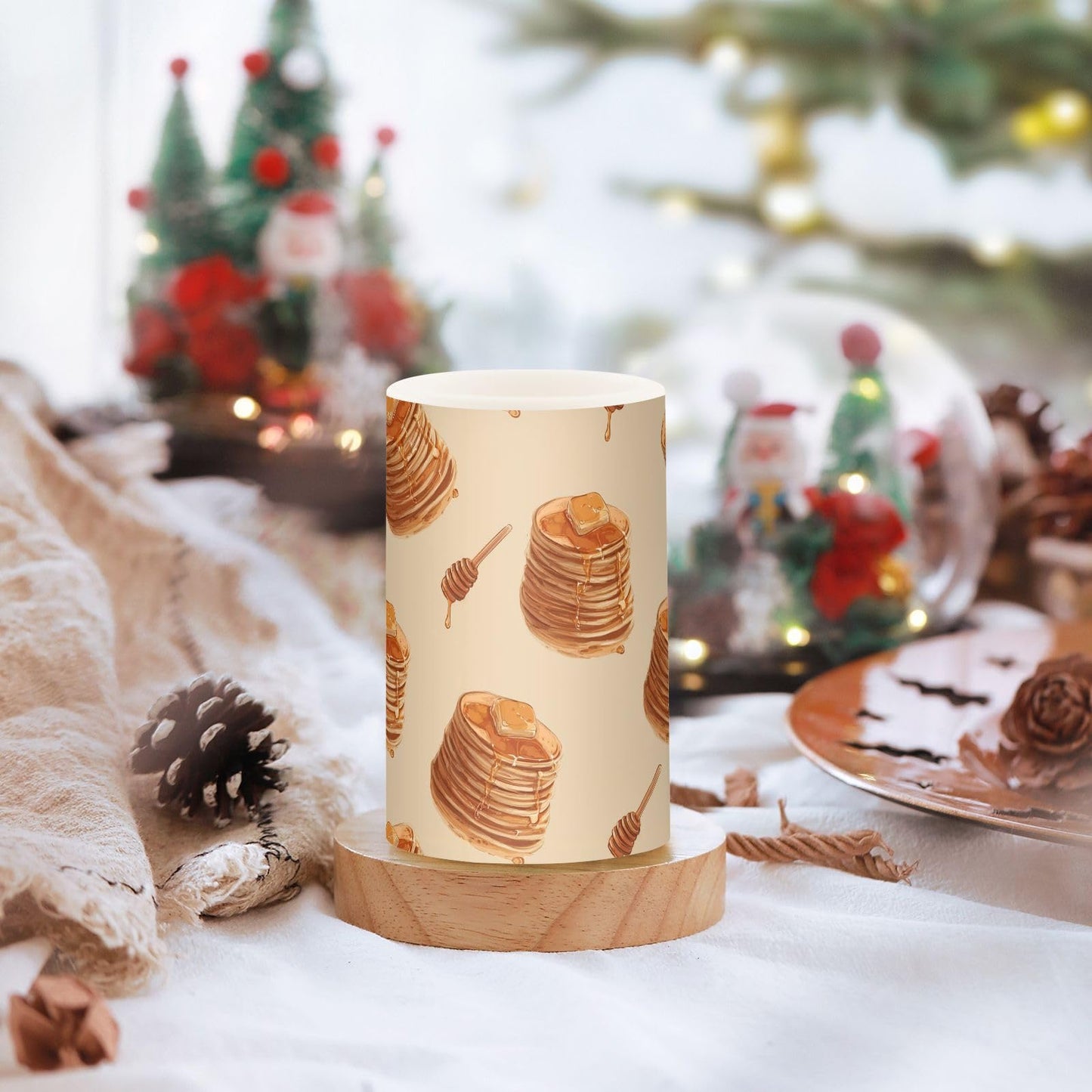 Pigsaly Flameless Candles Battery Operated Cute Cake Pancakes Honey Flickering Led Pillar Candles with Remote Control Colour Changing Warm Light Candles for Halloween Christmas Wedding