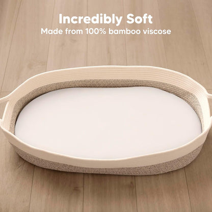 Skiennix Baby Bassinet Sheets - Soft Viscose Bamboo Fitted Sheets for 33x17 Mattresses | 2-Pack in Soft White