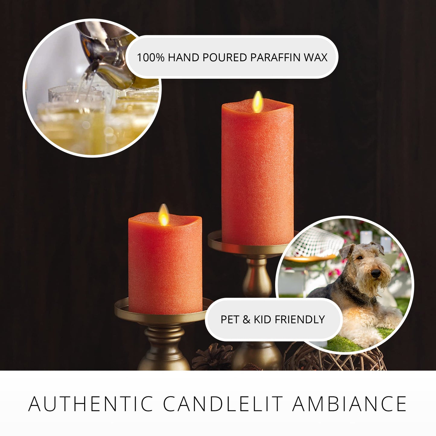 Luminara - Flameless LED Battery Operated Flickering Pillar Candles - Burnt Orange- Pack of 1-3x6.5 - Realistic Moving Flame Real Wax Indoor/Outdoor