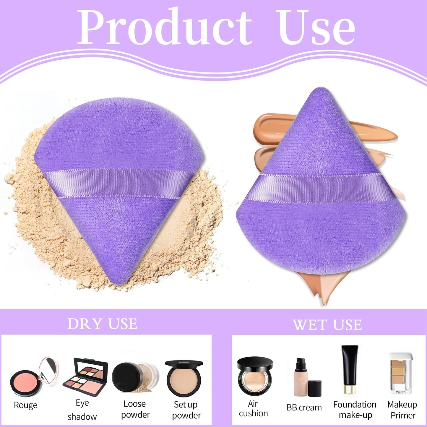 Pimoys 6 Pieces Powder Puff Face Makeup Sponge Soft Velour Triangle Powder Puffs Beauty Sponge Stocking Stuffers for Loose Powder (Black, Pink)