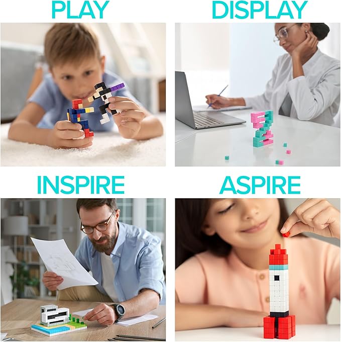 PIXIO NEON - Tiny Magnetic Blocks Building Toy in The Pixel Art Style with Free App - 5/16 Plastic Cubes with 6 Magnets Inside - Open Ended Toy - Creativity Kit for Ages 6+ - 60pcs