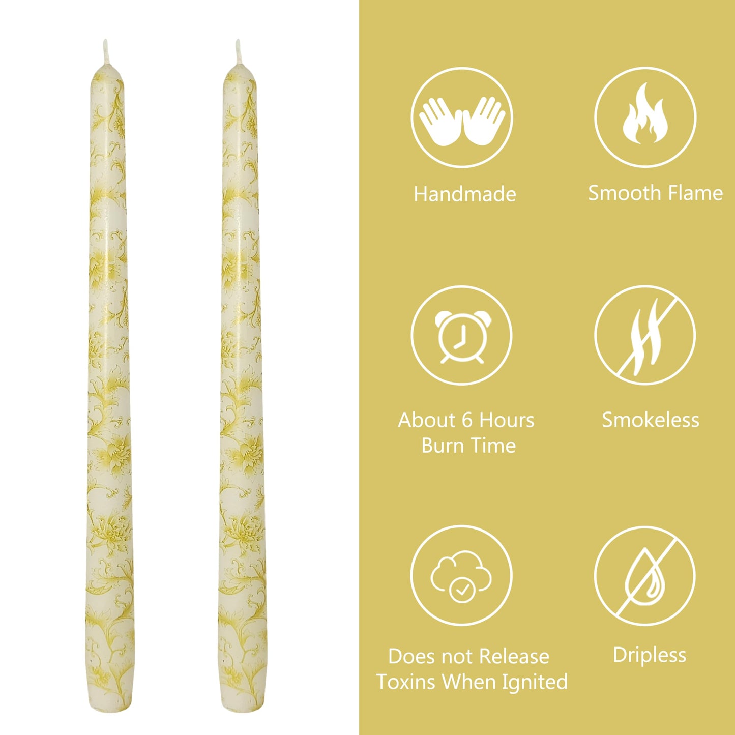 10 Inch Taper Candles Print Candle Sticks Handmade Set of 2 Smokeless Long Candle Unscented Tapered Candles for Wedding Easter Decoration(Chrysanthemum)