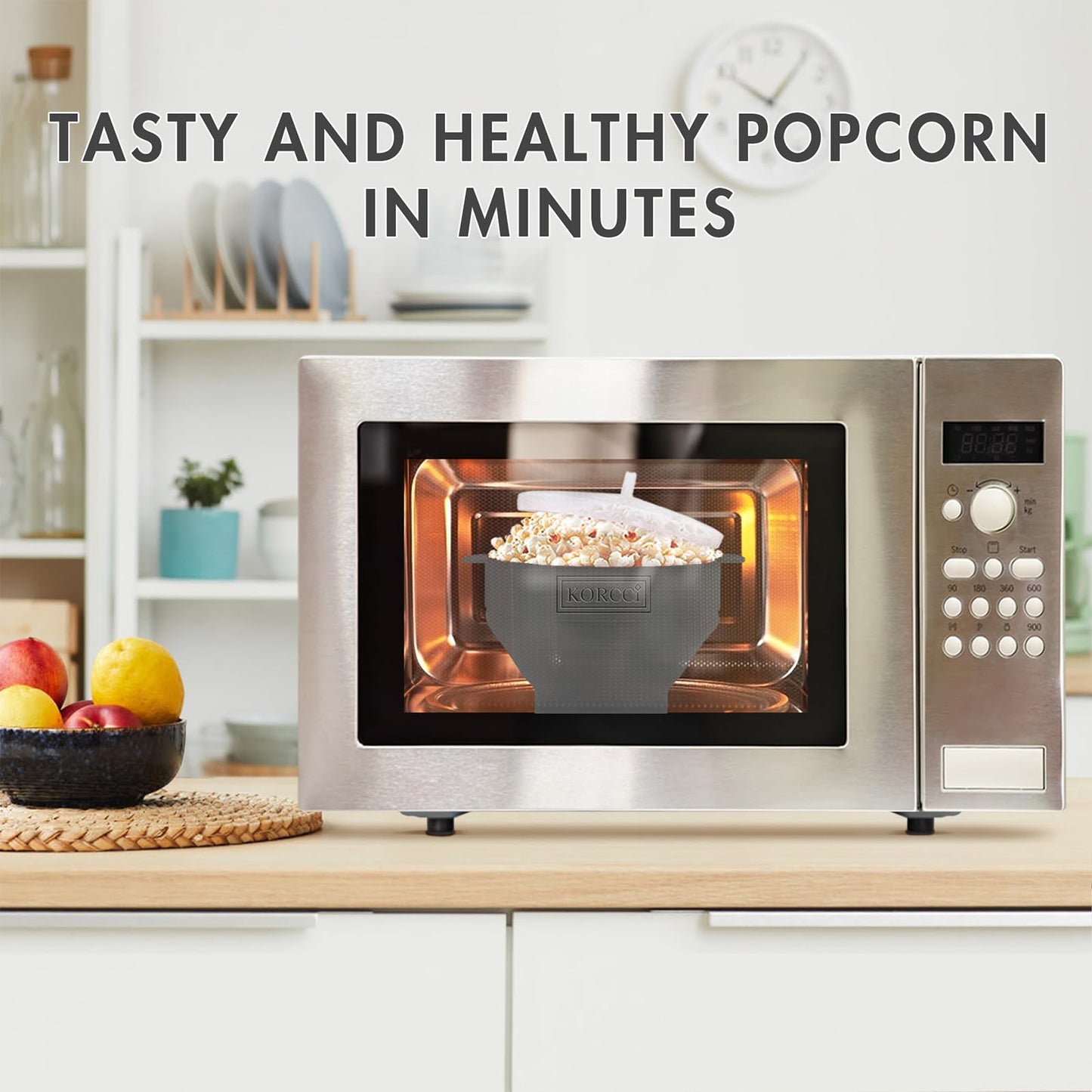 The Original Korcci Microwaveable Silicone Popcorn Popper, Microwave Popcorn Popper, Collapsible Microwave Popcorn Maker Bowl, No Oil Required, Use In Microwave, Dishwasher Safe (Blue)