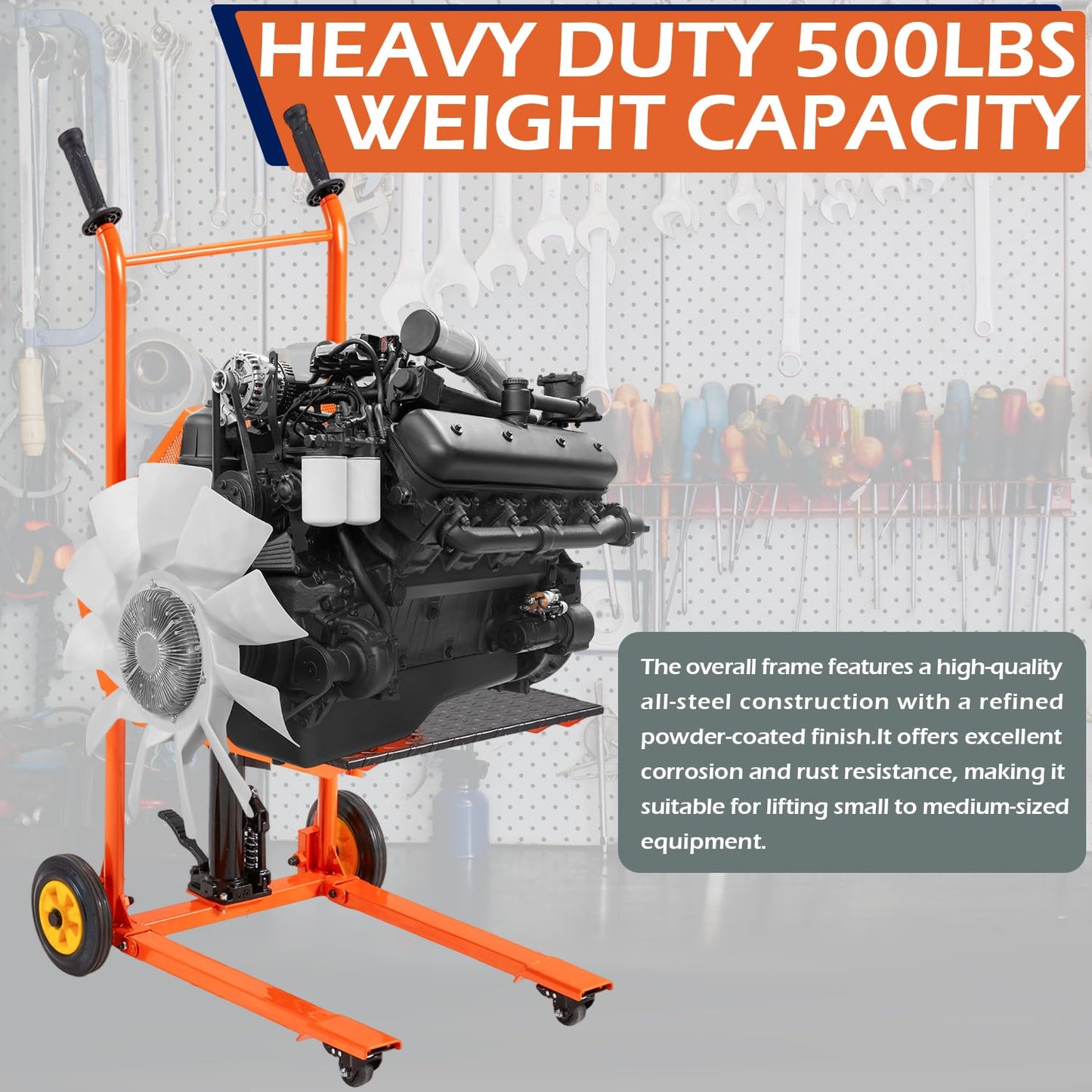 AECOJOY Hydraulic Lift Winch Stacker, Material Lift Table Cart 500 Lbs Capacity, 32" Max Lift Height, Pallet Truck Jack with Lockable Swivel Casters – Ideal for Warehouse, Workshop and Garage Use