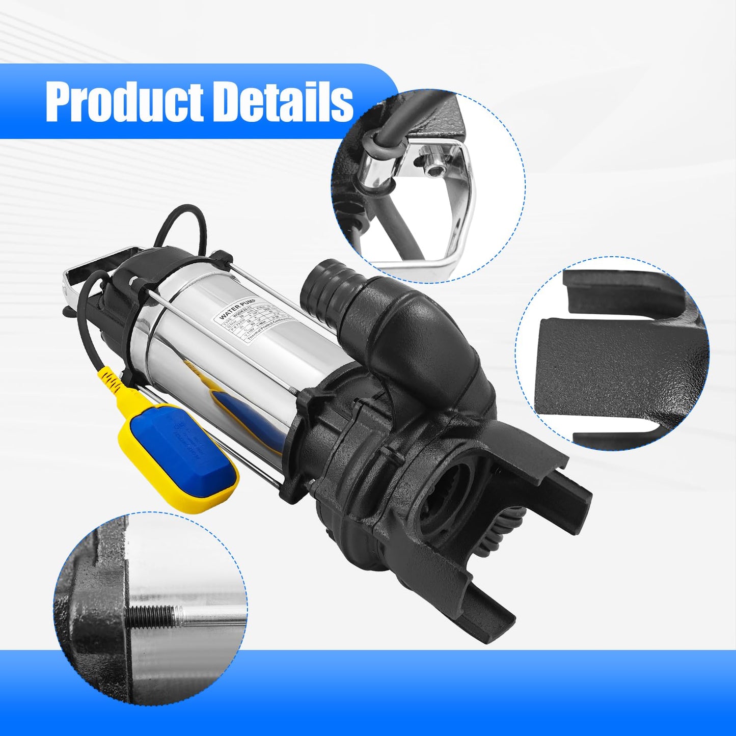 115V 1 HP 50PN2.75S 8PN Submersible Pump with Auto Float Switch 8-PN 6600GPH 110GPM Dewatering Sewage Sump Pump Stainless Steel w/ 2" 1.5" 1" Discharges 50PNA2.75S