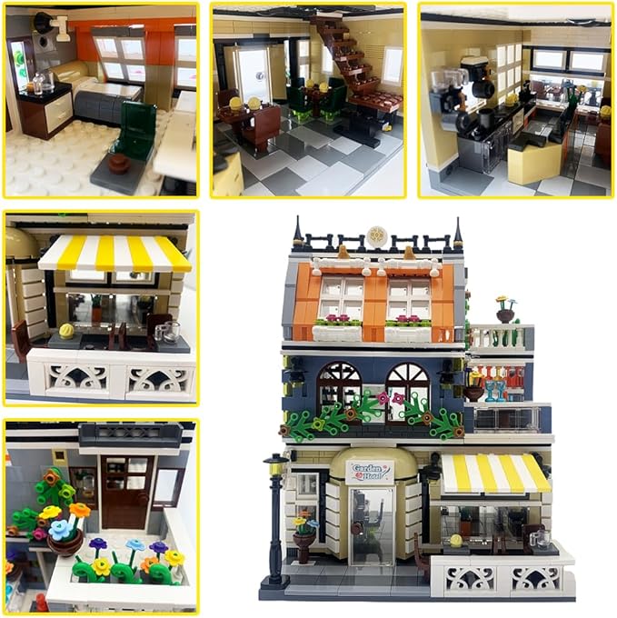 ENJBRICK Garden Hotel Assembly Square Building kitModular House Building Blocks Model Set for Teens and Adults.Collectible Display Toy Building Set 1284 PCS