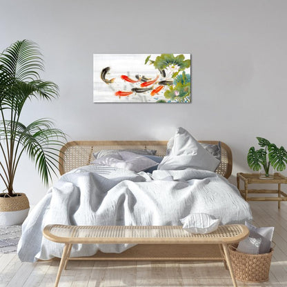 iLOOKLiKE Nine Koi Fish Canvas Wall Art Feng Shui Lucky Carp Lotus Flower Leaves Pond Picture Traditional Chinese Paintings Print Asian Artwork Poster Home Decor for Living Room Bedroom 20x40inch