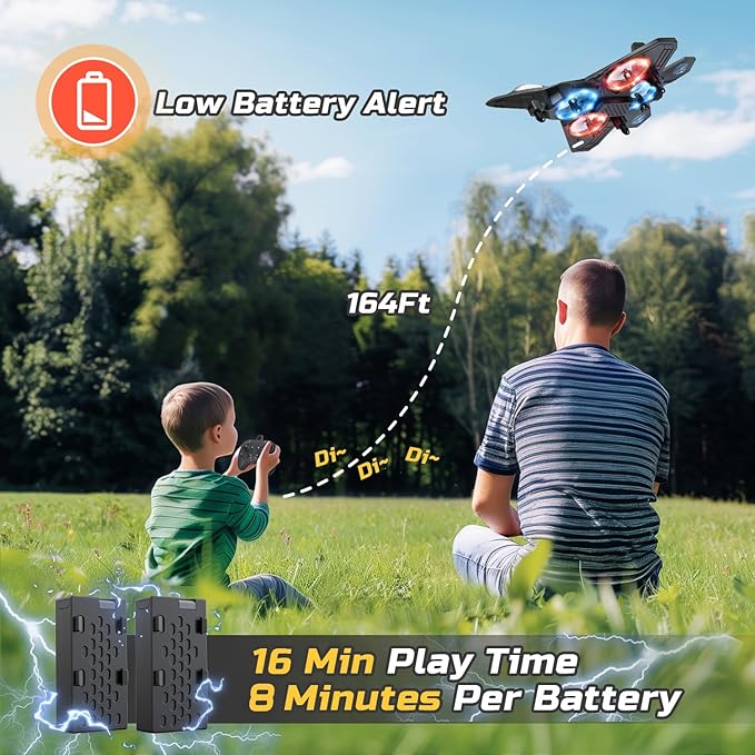 Foam RC Airplane Drone for Kids Remote Control Helicopter Toy Plane Fighter Jet with LED Light Auto Hover 360°Flip 2 Batteries (16 Mins Flight) Easy to Fly for Beginners