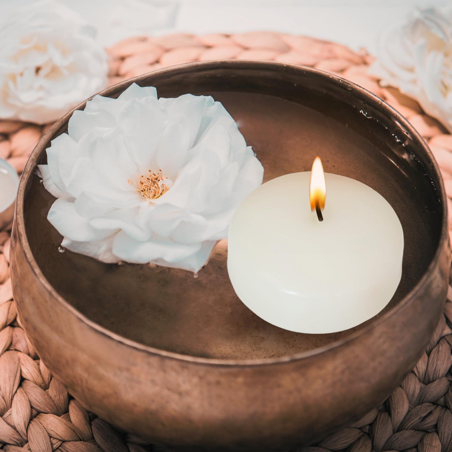 Axiom Floating Candles for Centerpieces - Floating Candle 2 inch Hand-Rolled Paraffin, Cotton Wicks, 4-Hour Clean Burn (Ivory, 12 Count)
