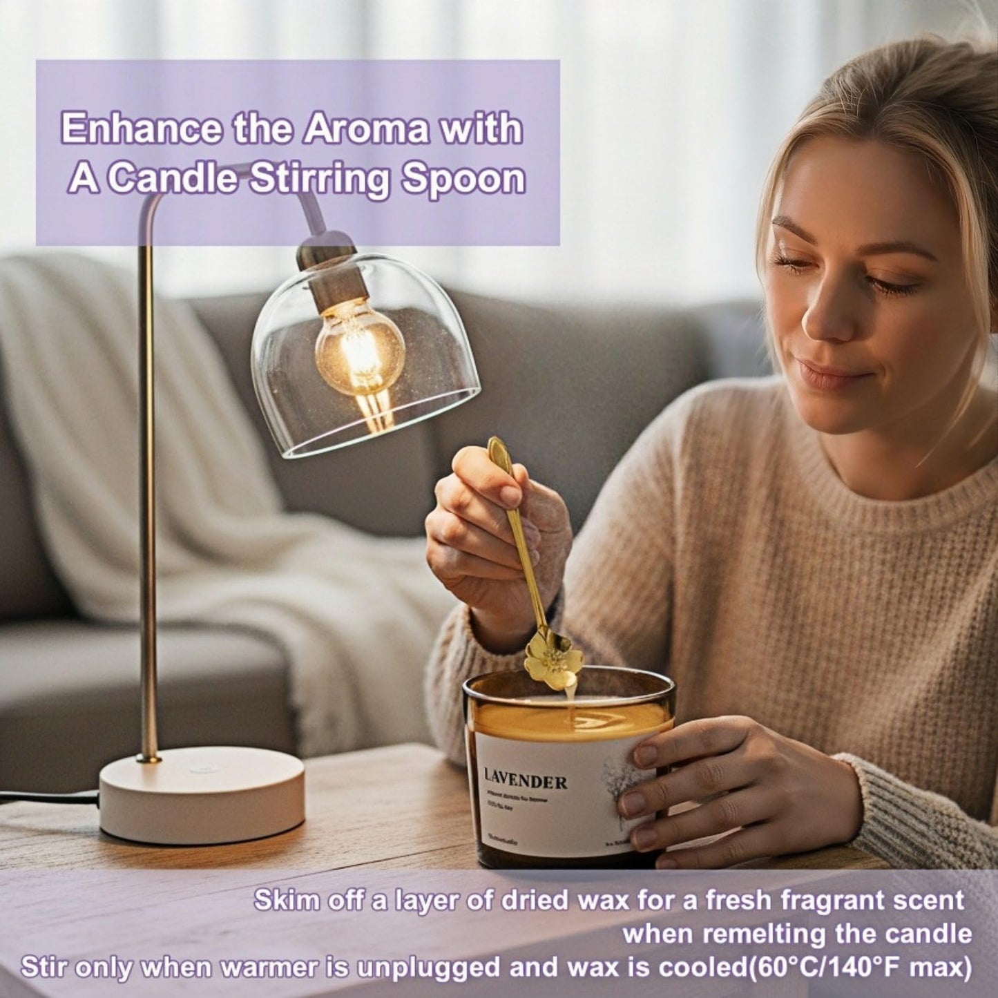 VOHO Lavender Wickless Candles for Candle Warmer Lamp, 9oz Soy Candle with Stirring Spoon & Lid, Wickless Lavender Aroma Ideal for Candle Lamp, Candles Gifts for Women Birthday Christmas Home Aroma