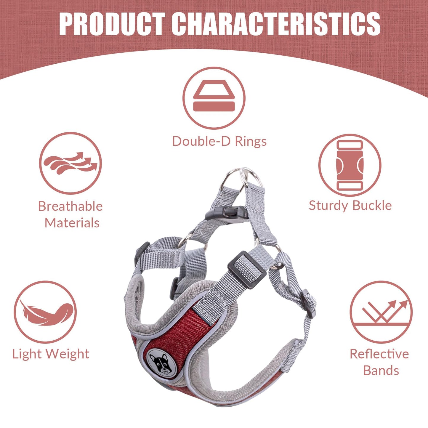 Patas Lague Dog Harness with Leash Set for Small Medium Dogs, No Pull No Choke Reflective Step in X Head Pet Harness Vest with Poop Bags and Dispenser, Adjustable and Padded, Red Medium