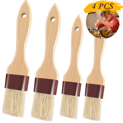 Pastry Brushes for Baking Basting Brush with Boar Bristles and Beech Hardwood Handles Culinary Oil Brush for Barbecue Butter Grill BBQ Sauce Baster Marinade Kitchen Food Cooking Brushes (1/1.5-4PCS)