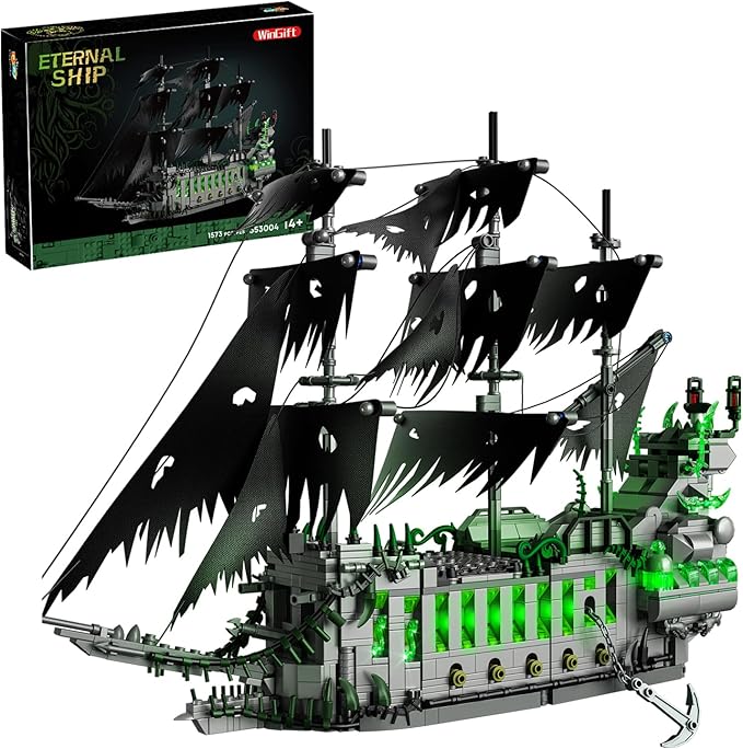 1573 Pcs Pirate Ship Building Set with LED LightSTEM Ghost Ship Flying Dutchman Building ToyModel Boat Mini Brick Kit Home Office DecorHalloween Easter Gift for Adults Boys Kids Ages 14+