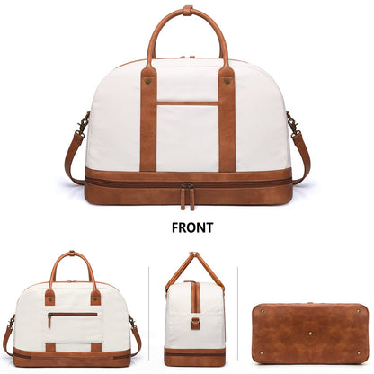 Weekender Bag for Women, Canvas Overnight Duffle Tote Bag, Carry on Travel Tote With Shoe Compartment, Perfect for Travel/Daily Use/Birthday Gift