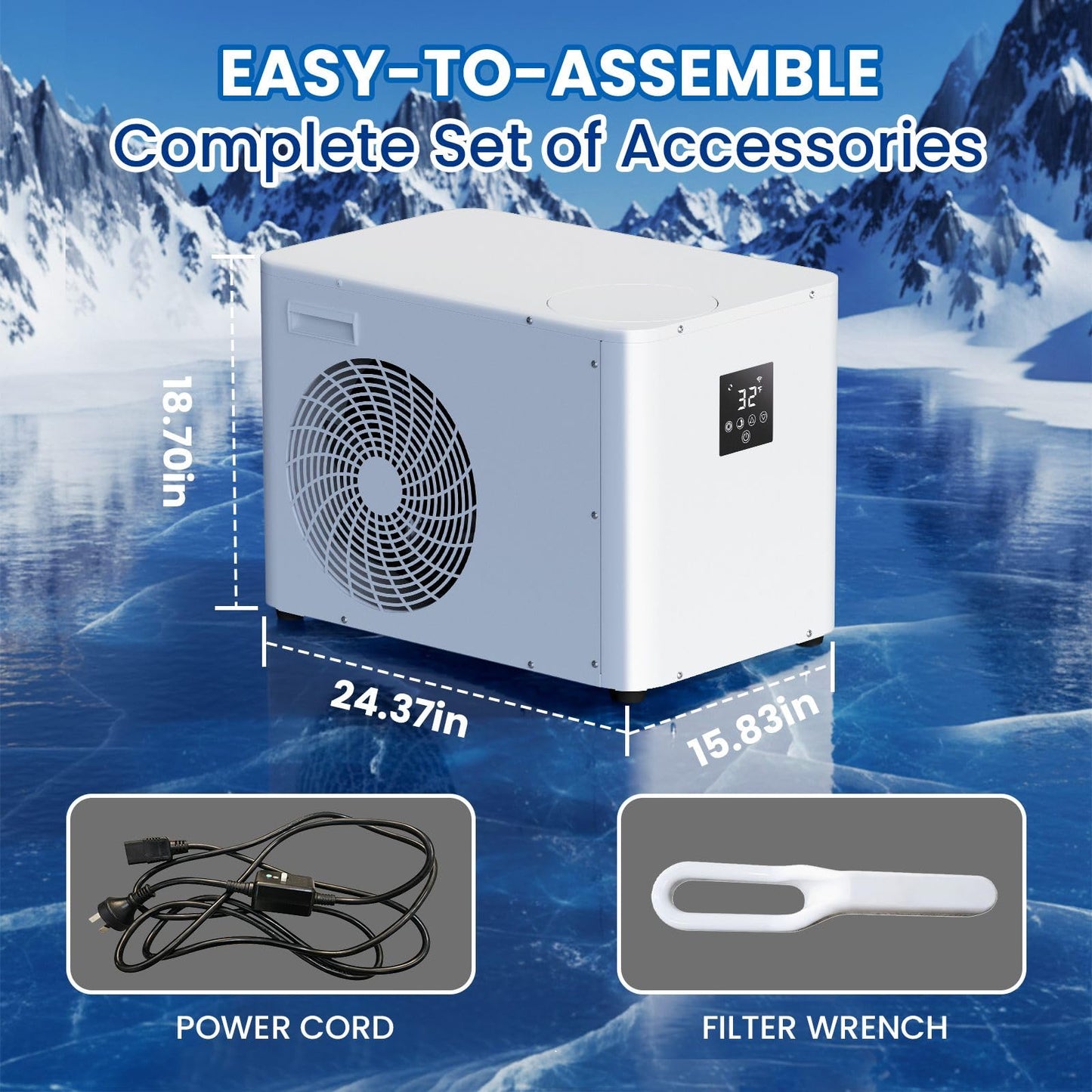 ICEGALAX 1HP Ice Bath Chiller for Ice Bath Tub, Smart Control Water Chiller with Built-in Pump & Filter,Fast Cooling & Heating for Athletes Aiding Recovery Therapy (White with Inflatable Tub)