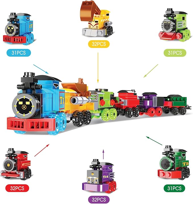 Mini Building Block Sets 12PCS Vehicle Train Toys Building Blocks 6 in 1 STEM Toys Eggs Building Sets Party Favors for Kids Goodie Bags Prizes/Birthday Gifts