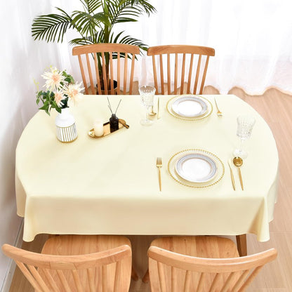Wolkemer Oval Tablecloth 60 x 102 Inch Washable Fabric Table Cloth Solid Ivory Table Cover for Dining Wedding Party Banquet Tabletop Decoration