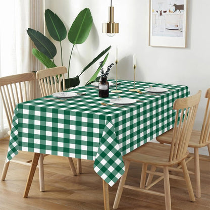QIKSION Green Gingham Tablecloth Disposable 6 Pack, 54 x 108 Inch Green and White Checkered Table Cloth for Camping, Birthday, Masters Golf Party Supplies, Rectangle, Plastic Table Cover