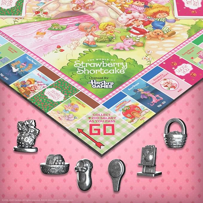 Monopoly: Strawberry Shortcake Board Game Buy Sell &amp Trade Locations Like Big Apple City Citrus Acres &amp More Includes 6 Collectible Tokens Like Blueberry Muffin's Basket &amp More Offici
