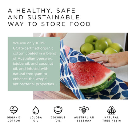 Honeybee Beeswax Wraps - Cheese Lovers Assorted Pack - Certified Organic Cotton Reusable Beeswax Wraps for Food - Plastic Wrap & Sandwich Bags Alternative - 4 Pack - Small, Medium & Large