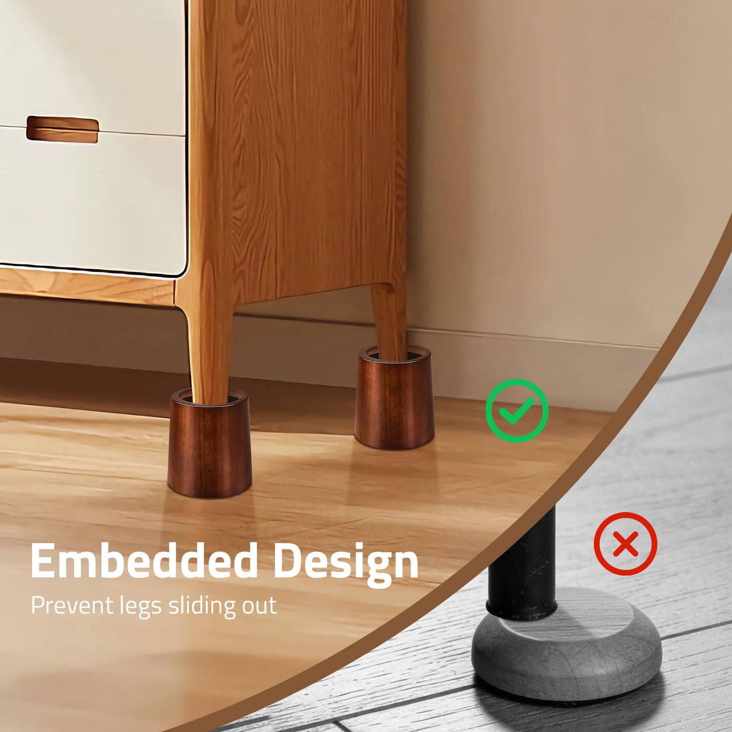 KOIKEY Furniture Raisers Bed Risers - 4 Inch Wooden Circle Heavy Duty Furniture Height Extenders Lifts for Sofa Couch Desk Chair Table Base Raising Space, Convenient Store and Cleaning, Pack of 4