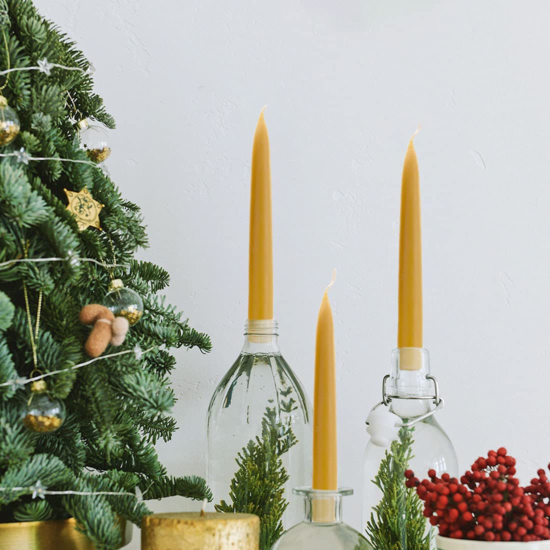 8 inch Natural Beeswax Taper Candles Set of 2, DEYBBY Smokeless and Dripless Organic Natural Beeswax Candles for Home Dinner Decor Emergency Housewarming Gift, Long Lasting Burning, Nontoxic
