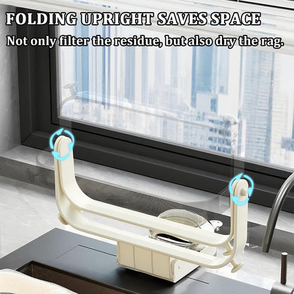 Foldable Kitchen Sink Strainer with Filter Mesh Bags, Food Waste Filter Basket, Suction Cup Folding Washing Vegetables and Fruits Drying Bag Holder (White)
