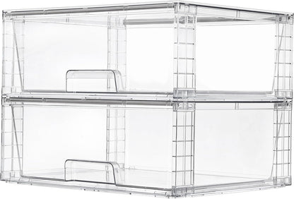 Vtopmart Large Stackable Storage Drawers - Clear Acrylic Organizers for Bathroom & Kitchen | 2 Pack