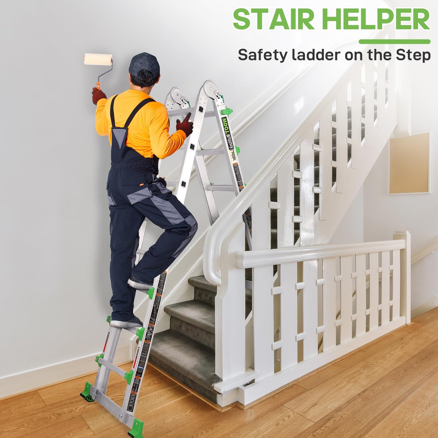WDOT Ladder, Extension Ladders for Home Stairs 22 Ft, 6 Step Multi Position A Frame Ladder with Stabilizer Bar, Compact Folding, 330 lbs Telescopic Aluminum Adjustable Ladders, Escaleras para Casa