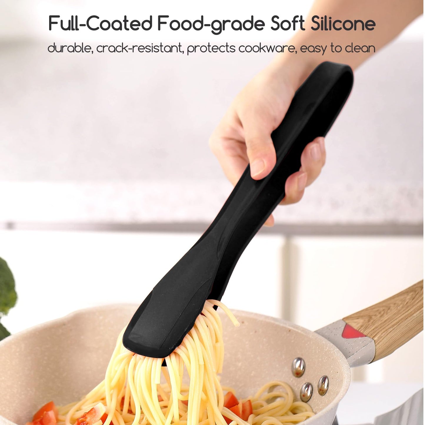 SOLEADER 11 Inch Silicone Tongs for Cooking Heat Resistant, Lightweight Non-Scratch Stainless Steel, Kitchen & BBQ Tools with Silicone Tips for Flipping Fish, Steak, Toast & Bread (2-Pack)