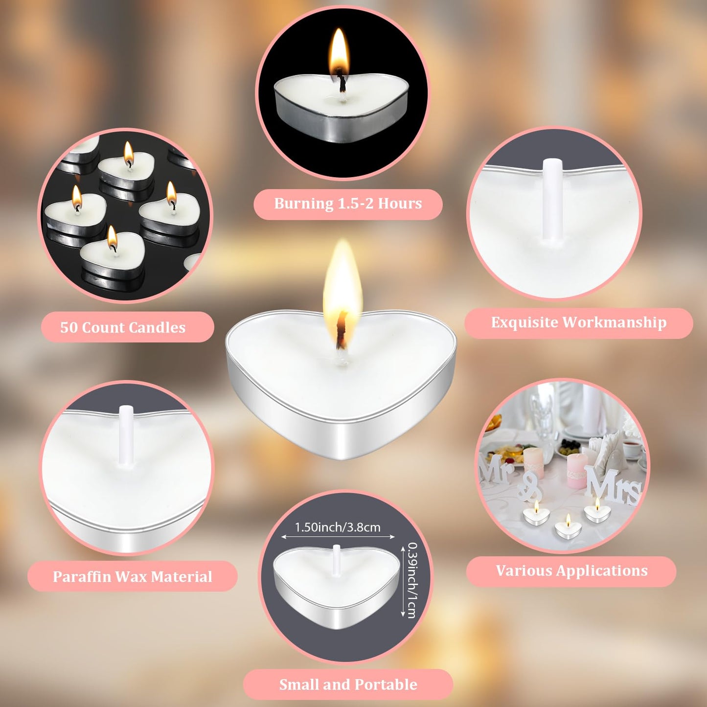 Wovnet 50 Sets Wedding Party Favors for Guests Bulk Including Heart Shaped Candles and Empty Matches Jars with Cork Top Thank You Cards and Organza Bags for Wedding Bridal Shower Party (Flower)
