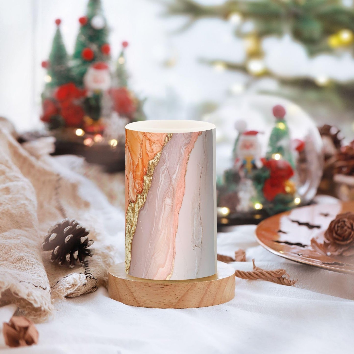 Zathe Flameless Pillar Candle Batteries Flameless Candles Set for Dining Room Table Marble Blush White