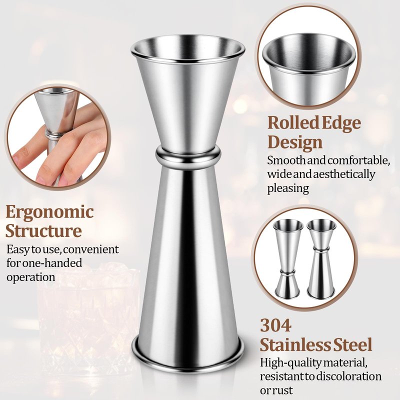 2-Pack Cocktail Jiggers Set, Japanese Premium 304 Stainless Steel Jigger for Bartending, Professional Double-Sided Bar Jigger Tools (0.5oz/1oz + 1oz/2oz)