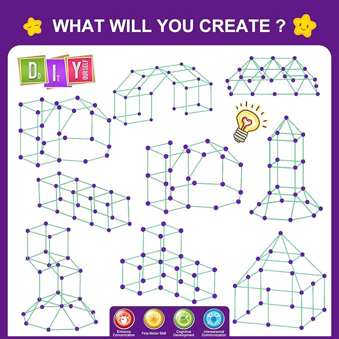 Glow In The Dark Fort Building Kit for KidsSTEM Construction Toys Educational Gift for 3 4 5 6 7 8 9 10 11 12 Years Old Boys and GirlsUltimate Creative Set for Indoor &amp Outdoors Activity200 Pc