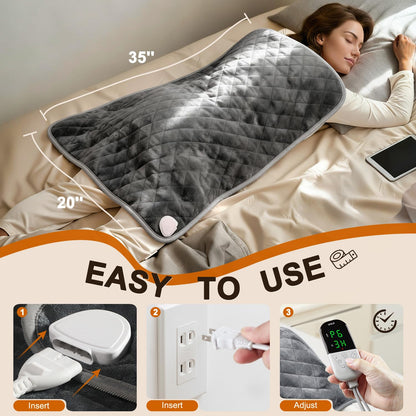 Electric Heating Pad for Period Cramps - 35"x20" XL Large Heated Pads for Back, Neck, Shoulder & Legs Pain Relief, Moist Heat Option, Machine Washable, 6 Heat Settings, Auto Shut Off, Soft Velvet